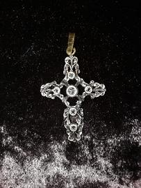 Croce antica argento + oro 750 + diamanti dell'800