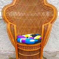 Poltrona Vimini Vintage Trono Pavone Sedia Rattan