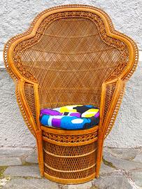 Poltrona Vimini Vintage Trono Pavone Sedia Rattan