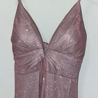 Vestito lungo rosa glitterato con spacco