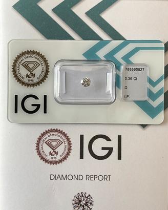 Diamante naturale  0.36 Ct - D- IF - 3EX- IGI  
