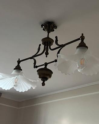 Lampadari ottone bronzato e vetro