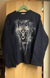 Felpa Lupo Vintage Blu Linea Panda 100% Cotone