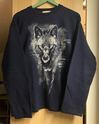 Felpa Lupo Vintage Blu Linea Panda 100% Cotone