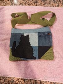 borsa jeans fatta a mano con tracolla in nylon