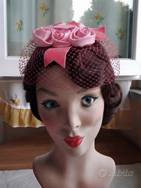 whimsy fascinator copricapo veletta vintage U.S.A.