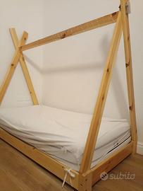 Letto bambini in legno naturale + materasso 80×160