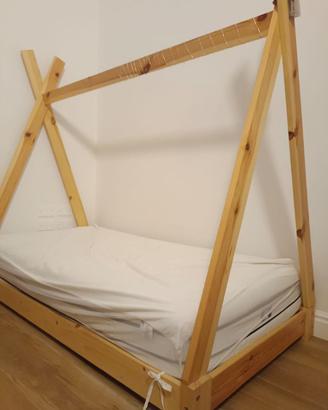 Letto bambini in legno naturale + materasso 80×160