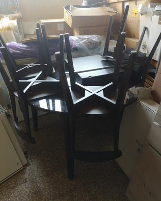 TAVOLO SALA+4 SEDIE LEGNO SCURO 