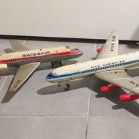 Giocattoli latta aerei PanAm Boeing707 SwissairDC9