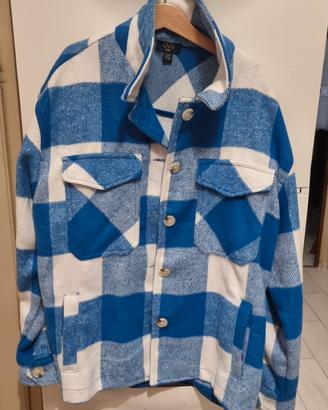 Camicia giacca ragazza a quadri blu-bianco