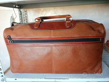 Borsa a bauletto in vera pelle bicolore