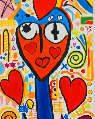 ARTE POP BASQUIAT DIPINTO A MANO SU TELA FIRMATO 