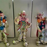 3 statuette Clown argentate Nuova Max Art