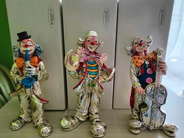 3 statuette Clown argentate Nuova Max Art