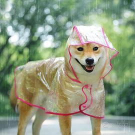 Impermeabile Cane con Cappuccio in Nylon Trasparen