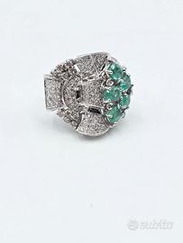 ANELLO FASCIONE ORO SMERALDI 1.5 CT DIAMANTI