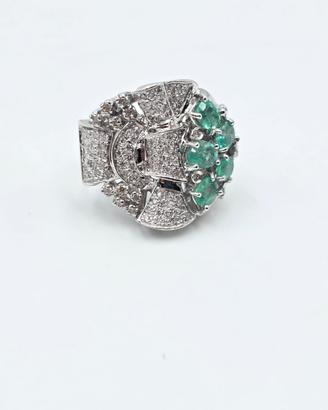 ANELLO FASCIONE ORO SMERALDI 1.5 CT DIAMANTI