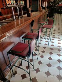 Sgabelli Alti da Bar in Ferro Battuto e Pelle