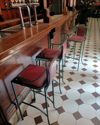 Sgabelli Alti da Bar in Ferro Battuto e Pelle