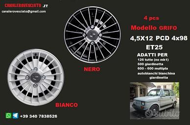 Cerchi grifo 4,5x 12 4x98 neri bianchi fiat 126