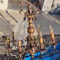 Lampadario antico in legno e metallo Anni 30