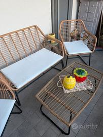 Set salotto da esterno in rattan sintetico 4pz
