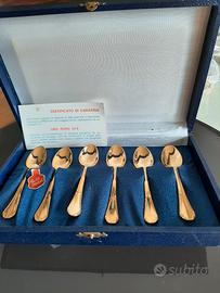 6 cucchiaini moka vintage, alpacca e oro 24 K