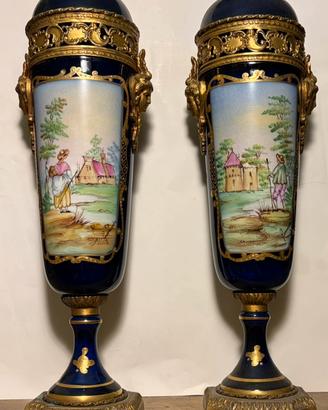 Coppia Urne Porcellana Blu - Napoleon III