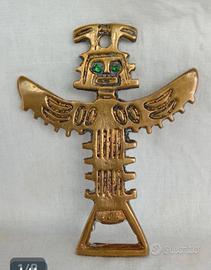 Apribottiglie vintage Toten Azteco Inca ottone 