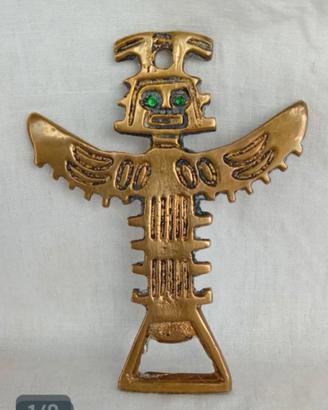 Apribottiglie vintage Toten Azteco Inca ottone 