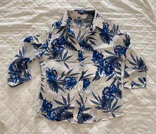 Camicia donna in lino "and" fiorata blu - Tg II
