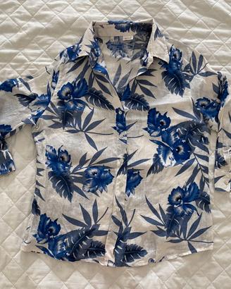 Camicia donna in lino "and" fiorata blu - Tg II