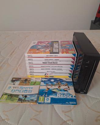Nintendo Wii Nera + Bundle 10 Giochi (Mario Kart.)