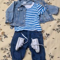 Completo neonato giacca jeans, t-shirt, pantaloni 