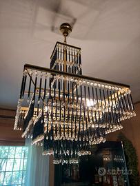 lampadario in metallo  con pendenti fine anni '80