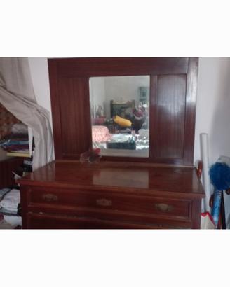 cassettiera in legno anni 40 con specchiera 