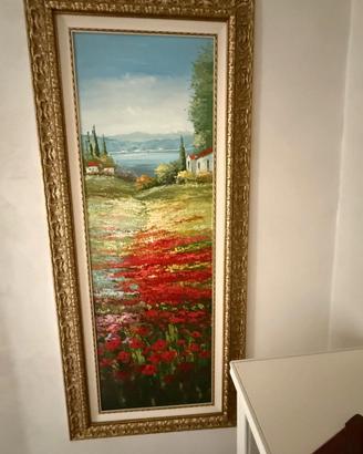 Grande dipinto verticale con papaveri