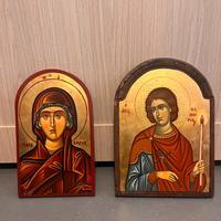 2 icone bizantine dipinte a mano firmate