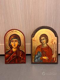 2 icone bizantine dipinte a mano firmate