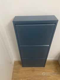 Scarpiera slim 3 ante in metallo ceruleo 50x15x109