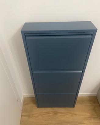 Scarpiera slim 3 ante in metallo ceruleo 50x15x109