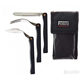 Set posate pieghevoli campeggio con custodia 
