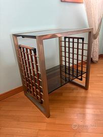 Tavolino Vintage Anni '70 in Ottone, Bamboo e Vetr
