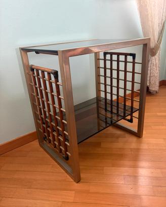Tavolino Vintage Anni '70 in Ottone, Bamboo e Vetr