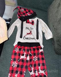 Completino natalizio con body pantalone e cappello