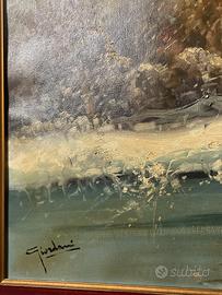 Quadro dipinto olio paesaggio invernale