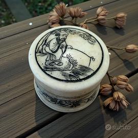 Antica scatolina osso inciso da scrittoio 1800