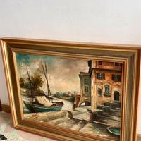 Quadro olio su tela - paesaggio con veliero