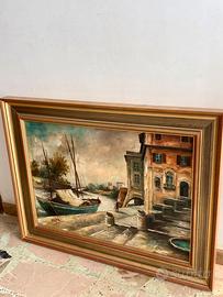 Quadro olio su tela - paesaggio con veliero